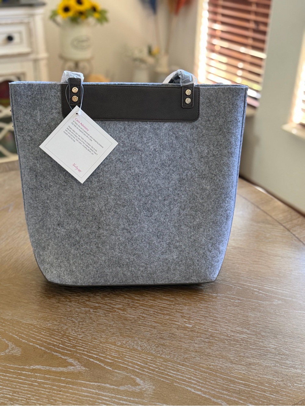 Thirty-One Gray Felt Shopper Tote Bag with Brown Trim NWT